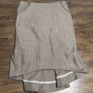 Jak & Rae Midi Skirt Women's 10 Brown Wool Blend Pinstripe Hi-Low